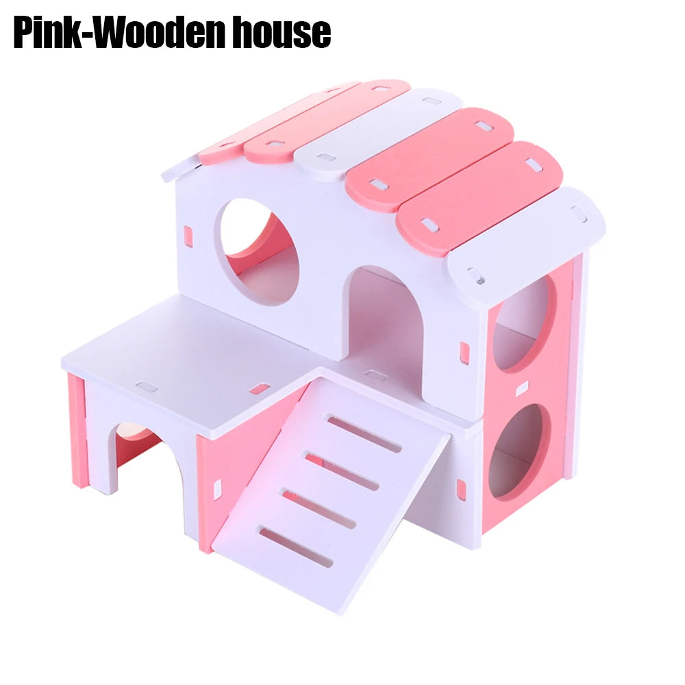 Hamster Play Toys Set Wooden Hamster House Boredom Breaker Activity Toy DIY Hamster Cage Accessories for Small Pets