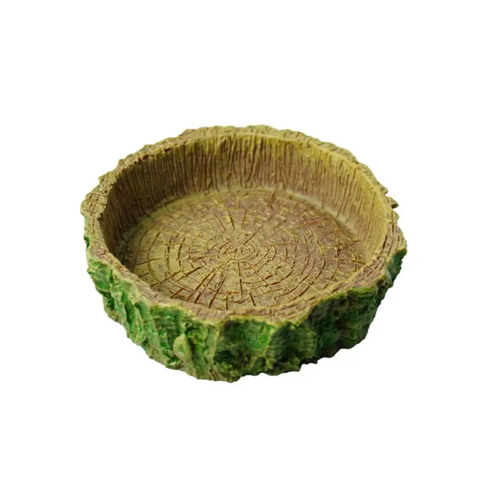 New Resin Reptile Feeder Bowl Stump Shallow Design Water Pot Durable Pet Reptile Bowl Reptile Supplies