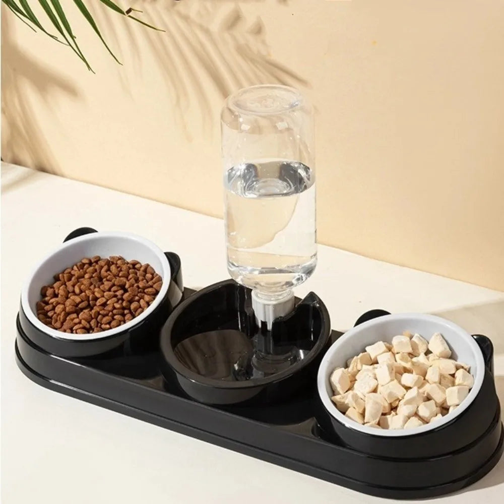 Pet Supplies 15 Degrees Raised 3 in 1 Cat Feeder Double Bowl Neck Protection Automatic Water Dispenser Pet Food Container Cat