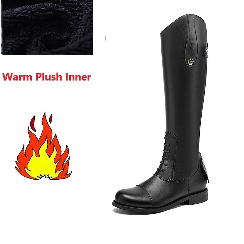 Women Knee High Leather Equestrian Boots Non Slip Riding Boots With Buckle And Zip Closure For Horse Riding