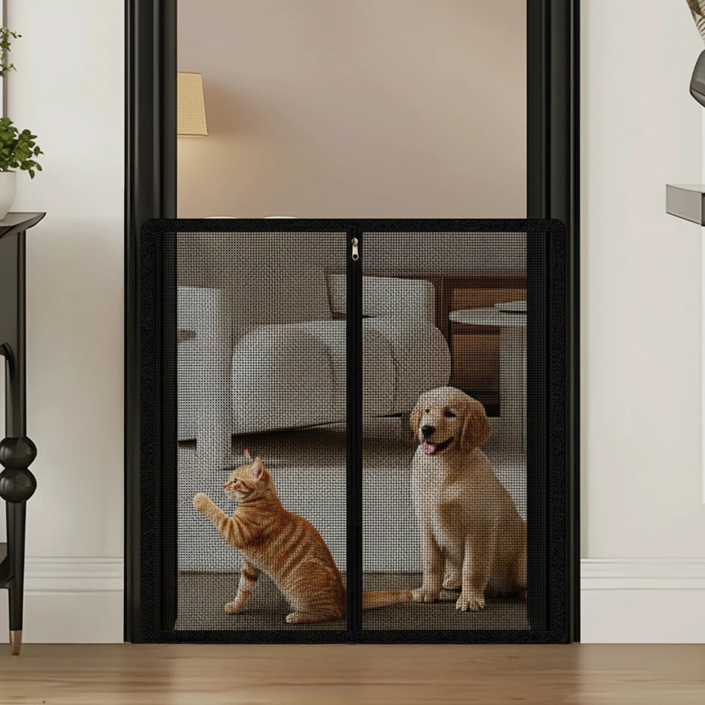 Pet Gate Fence No Drilling Mesh Barrier Anti Escape Door Guard for Cats and Dogs Durable Scratch Proof for Kitchen Stairs