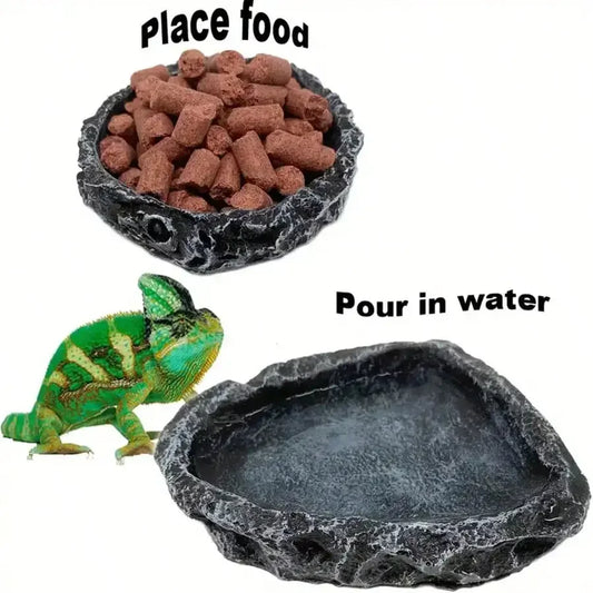 1 Pcs Realistic Stone - like Reptile Feeding and Water Bowls Safe and Durable Ideal for Bearded Dragons and Other Small Reptiles