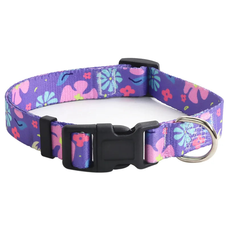 Colorful Printed Pet Collar Adjustable Dog Collar & Leashes Small Medium Dog Leash with Metal D Ring for Cat and Dog Accessories