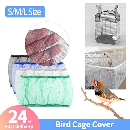 Nylon Mesh Bird Cage Cover Dustproof Birdcage Parrot Cage Net Easy Cleaning Seed Catcher Guard Pet Accessories