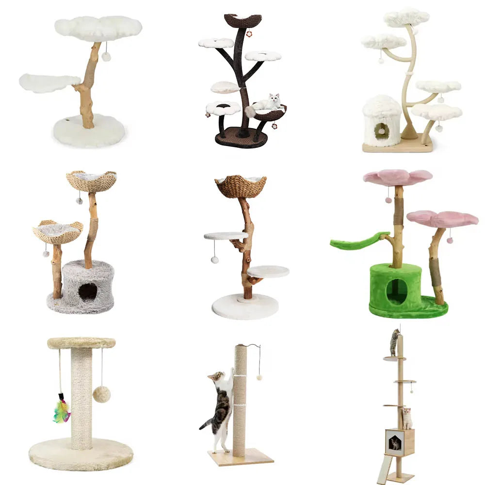 Wholesale Sisal Pet Supplies Cat Tree Sisal  Climbing Frame Wooden Cat Climbing Tree Tower Wooden Floral Cat Tree