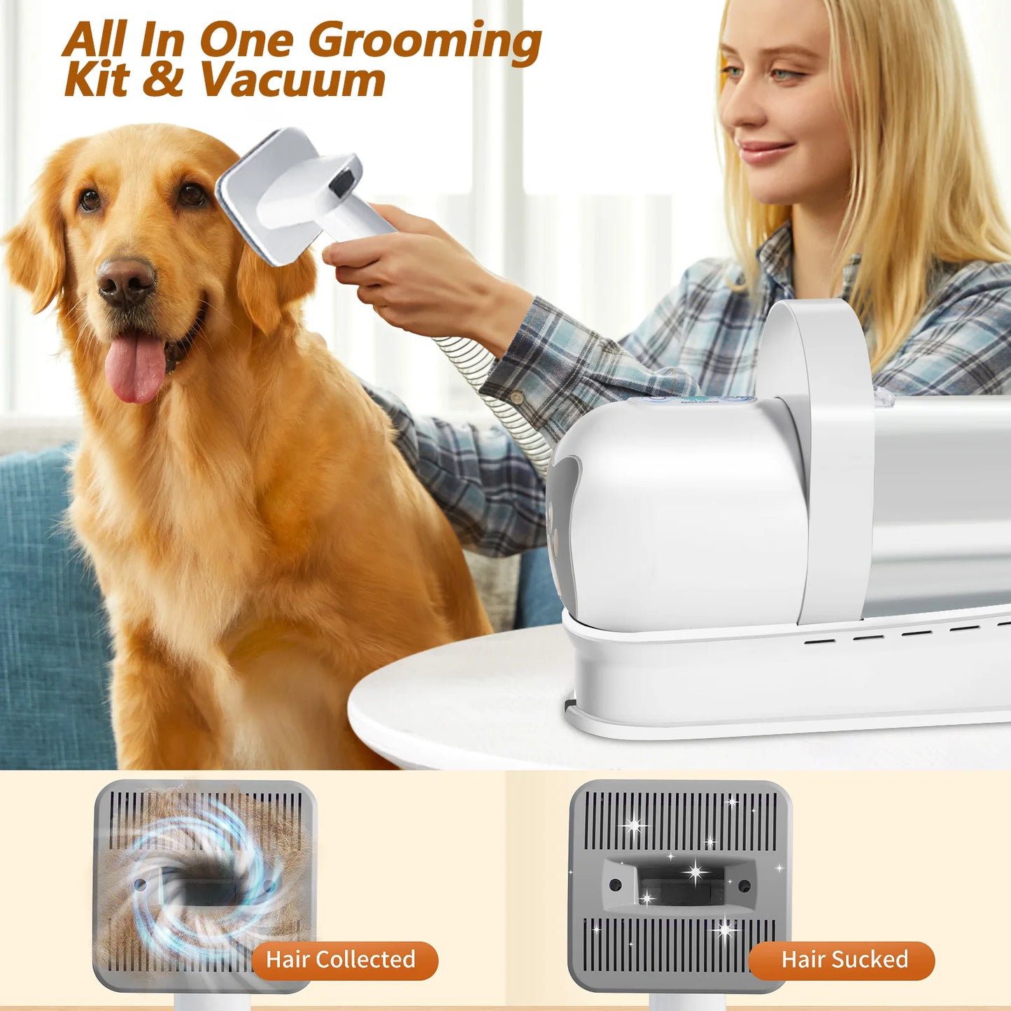 400W 7In1 Pet Vacuum Cleaner Dog Hair Dryer Grooming Set with Pet Hair Collection Cup and Hair Removal Tool Pet Hair Vacuum