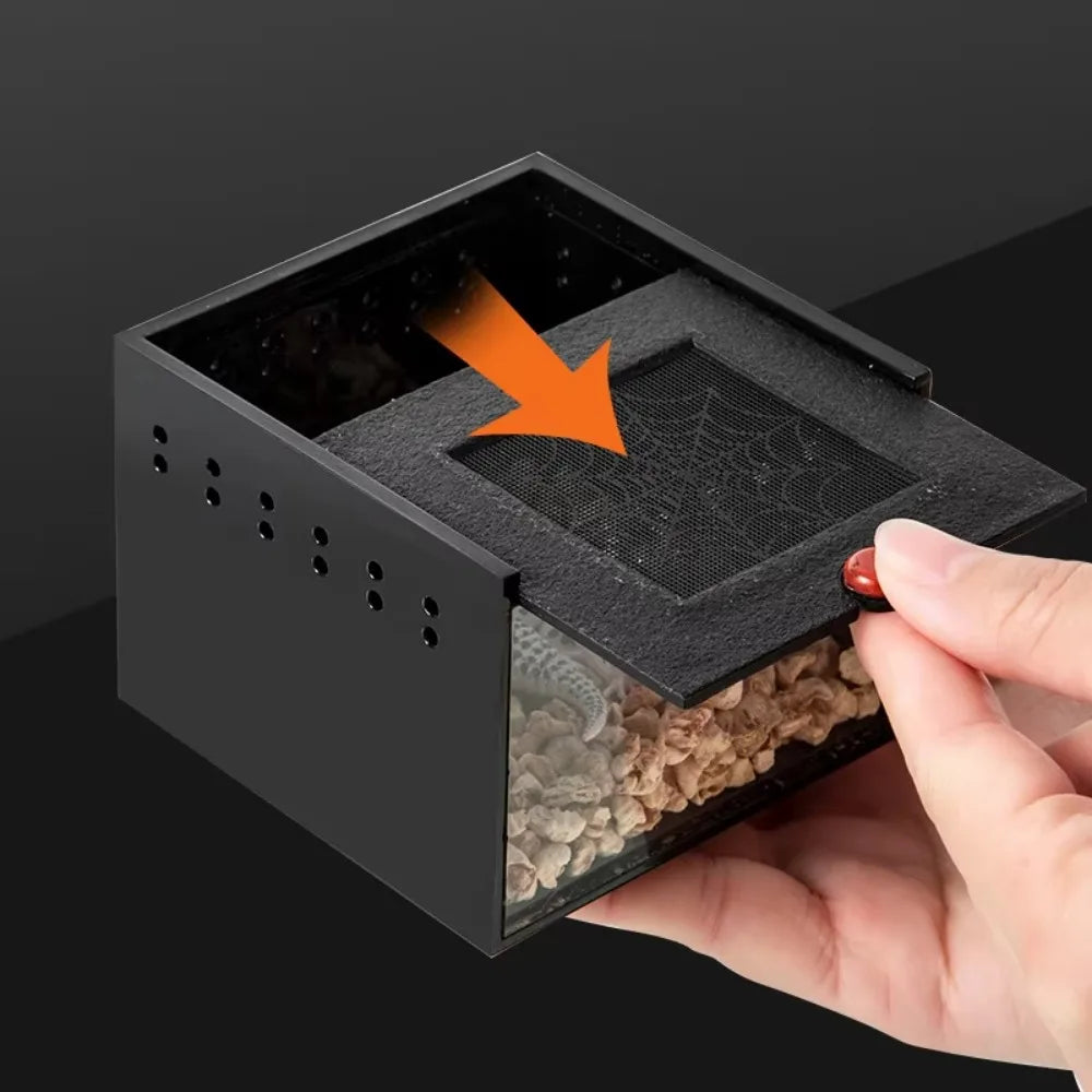 Black Acrylic Insect Feeding Box For Reptiles Lizard Silkworm Scorpion Beetle Pet House 8.5x9x6.5 cm