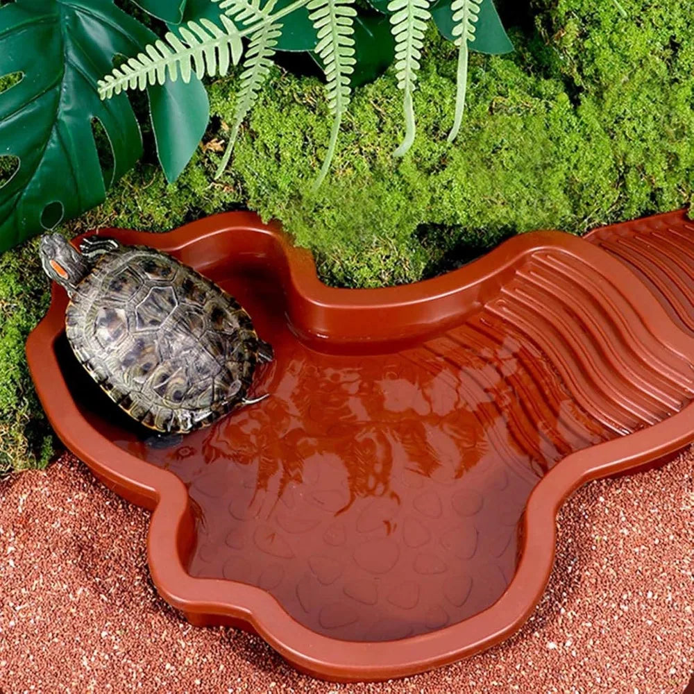 Reptile Bathing Pool Reptile Feeding Dish Water Bowl with Ramp Aquarium Ornament for Snake, Turtle, Bearded Dragon, Lizard Bath