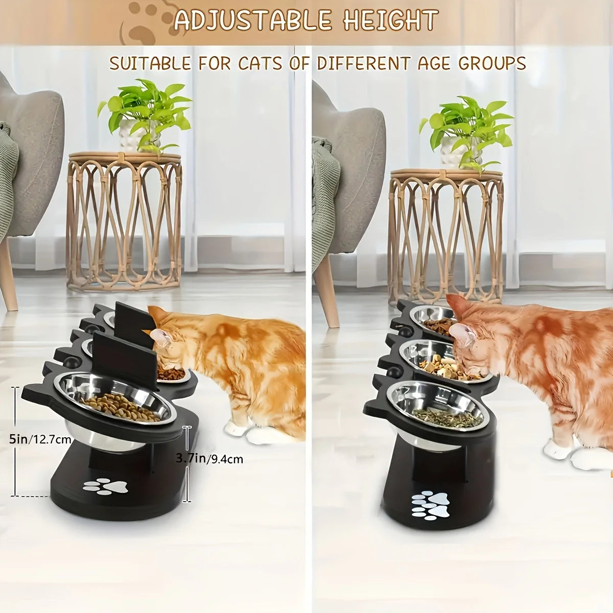 3 Bowls Wooden Elevated Cat Feeder Stand With 15 Angle Adjustable Stainless Steel Dog Feeder Water Bowls Pet Feeding Utensils