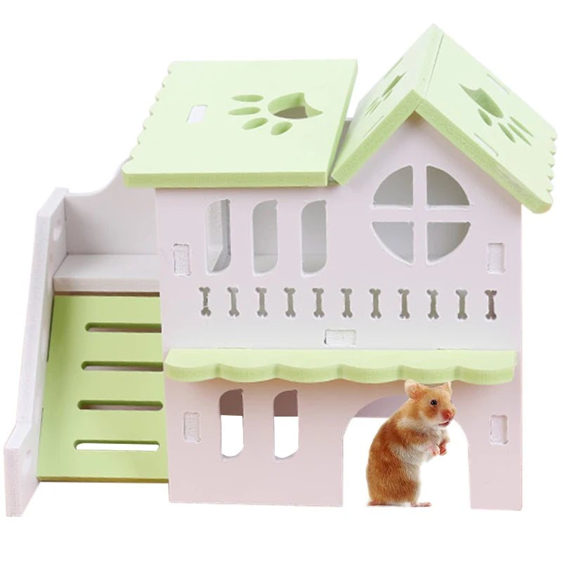 PetNest Two Layer Hamster House With Ladder - Plastic Hideout For Small Pets Perfect Toy Habitat