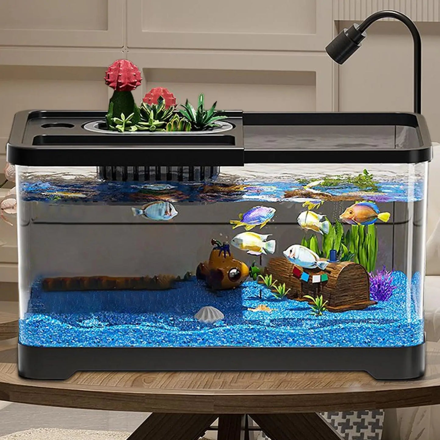 Small Aquarium Kit LED Fish Tank Kit With Decoration Accessories Dust-proof Underwater Landscape Decoration for Desktop Living