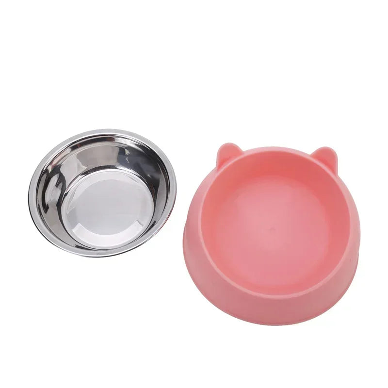 Stainless Steel Cat Bowl with Non Slip Base Cute Cat Ear Design Elevated Pet Food Water Bowl for Dog Kitten Puppy Safe Durable