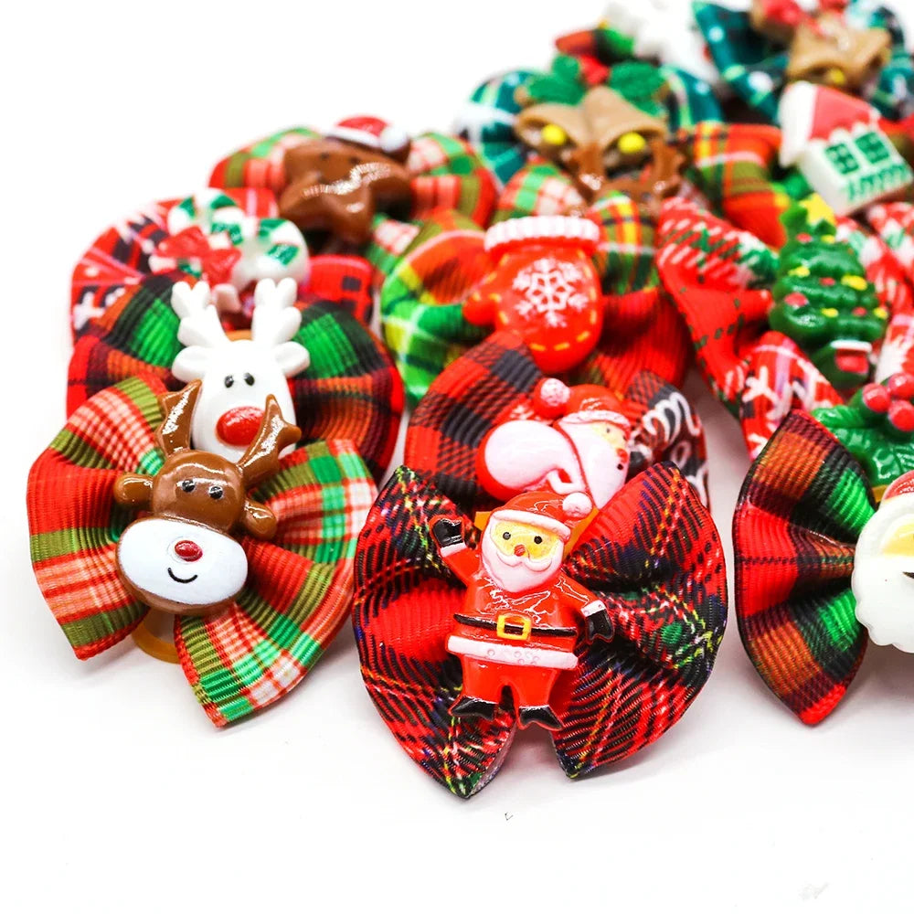 50/100pcs Dog Bows Christmas Dog Hair Bows Christmas Hair Accessories Rubber Bands Pet Supplies For Dogs Grooming Accessories