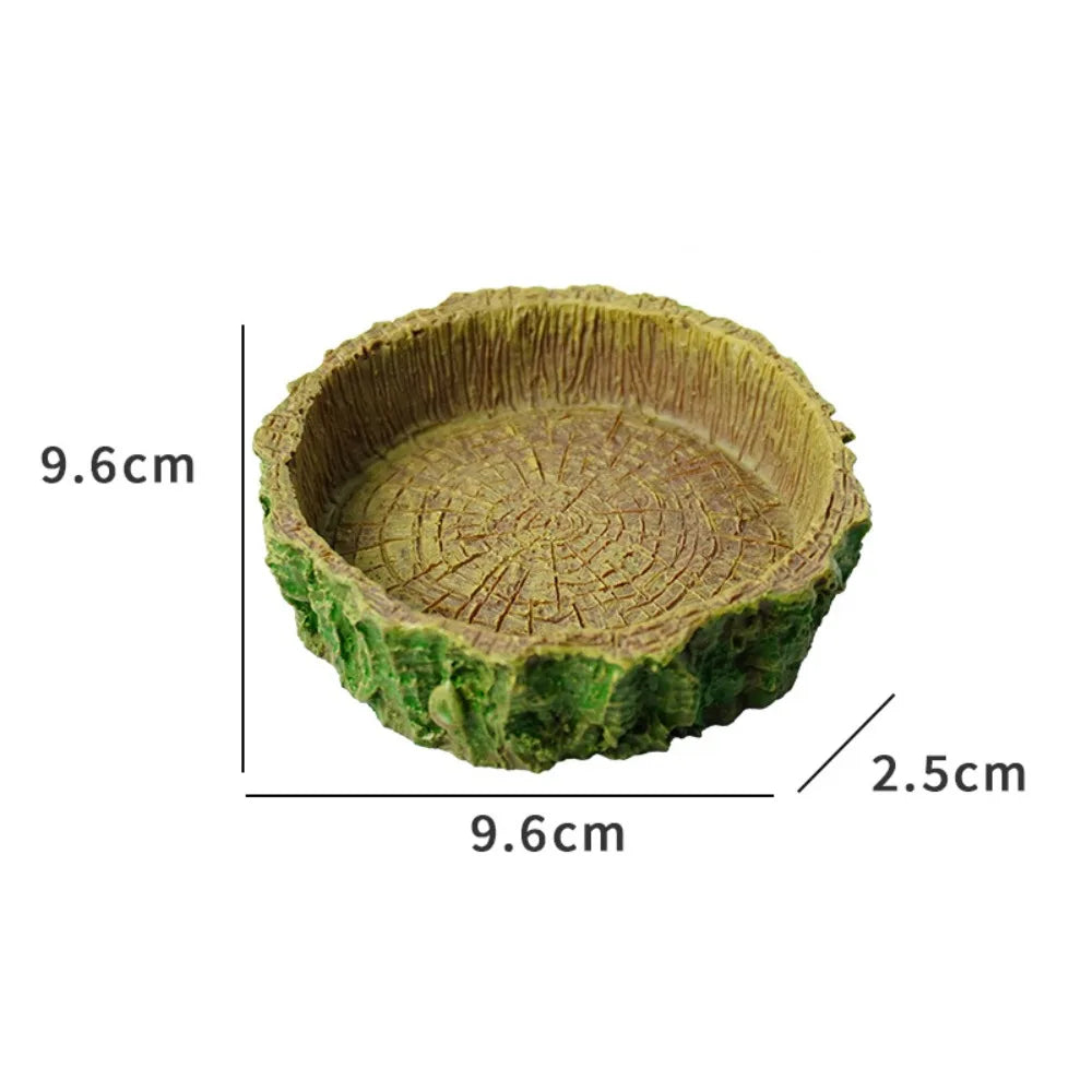 New Resin Reptile Feeder Bowl Stump Shallow Design Water Pot Durable Pet Reptile Bowl Reptile Supplies