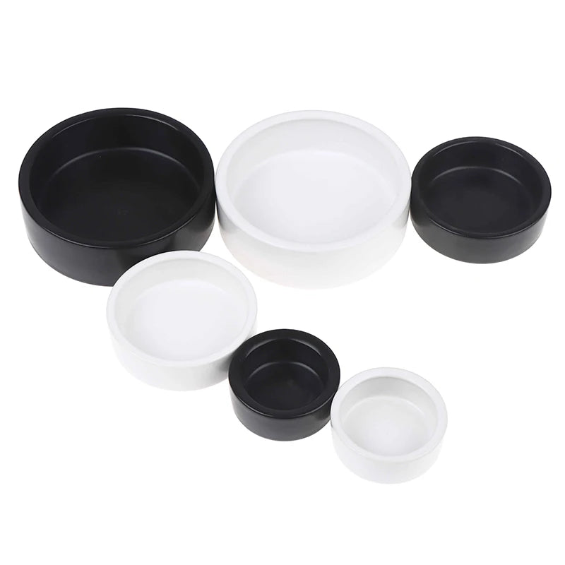 Reptile Food Bowl Anti-Escape Ceramic Feeder Dish Black White Reptile Water Bowl For Hermit Crab Gecko Chameleon Corn Snake