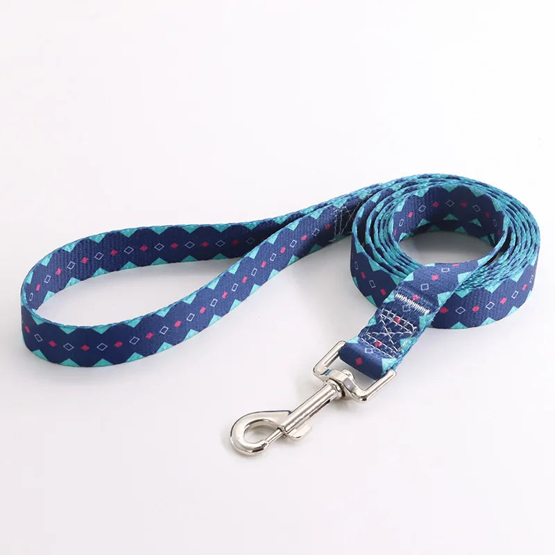 Colorful Printed Pet Collar Adjustable Dog Collar & Leashes Small Medium Dog Leash with Metal D Ring for Cat and Dog Accessories