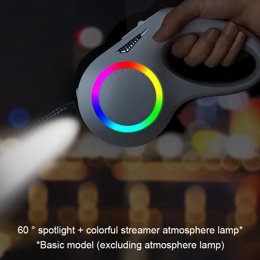 LED Light Dog Leash Auto Scaling Dog Walking Pet Accessories USB Charge Night Walking 5m