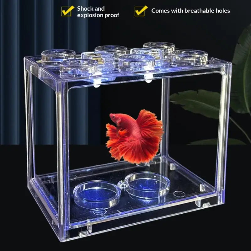 Hot Aquarium Mini Acrylic Fish Tank Reptile Pet Box Stackable Aquarium Cylinder Landscape Seaweed For Home Office Decoration