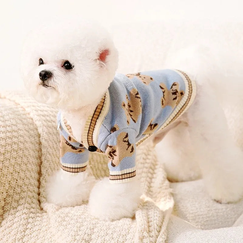 Winter Dog Sweater for Small Dogs Pet Striped Dog Cardigan Bear Print Puppy Knitted Sweater Fashion Cat Coat Poodle Dog Clothes