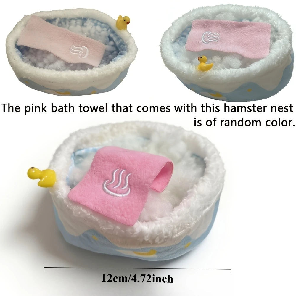 Hamster Warming Nest Suitable for Small Pets - Bathtub-Shaped Cozy Winter Shelter with Soft Bedding,Oval Habitat for Hamsters