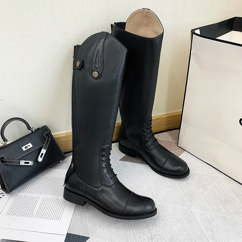 Leather Knee High Equestrian Boots Durable Non Slip Zipper