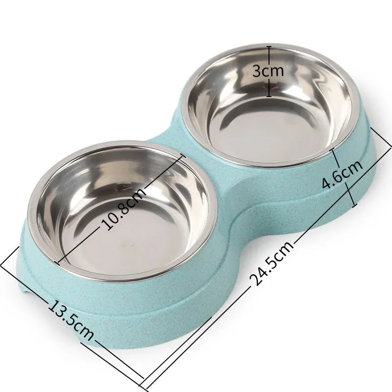 Stainless Steel Feeding Supplies for Cats and Puppies Dual Pet Bowl Dog Food Water Dispenser Pet Water Dispenser Dog Accessories