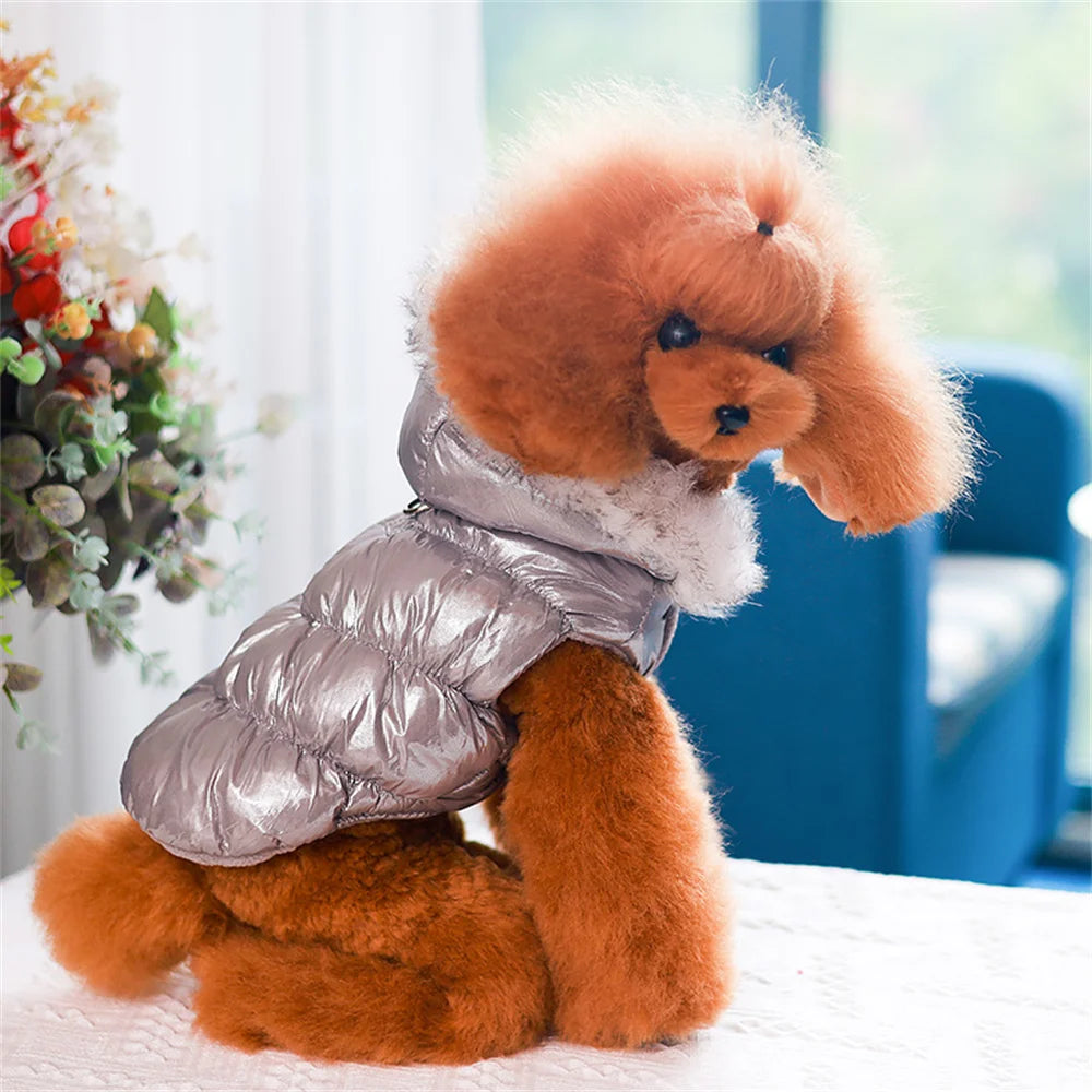 Fashion Winter Dog Down Jacket Warm Fleece Pet Coat for small Dogs Yorkshire Shih Tzu Luxury Fur Collar Puppy Clothes Outfits