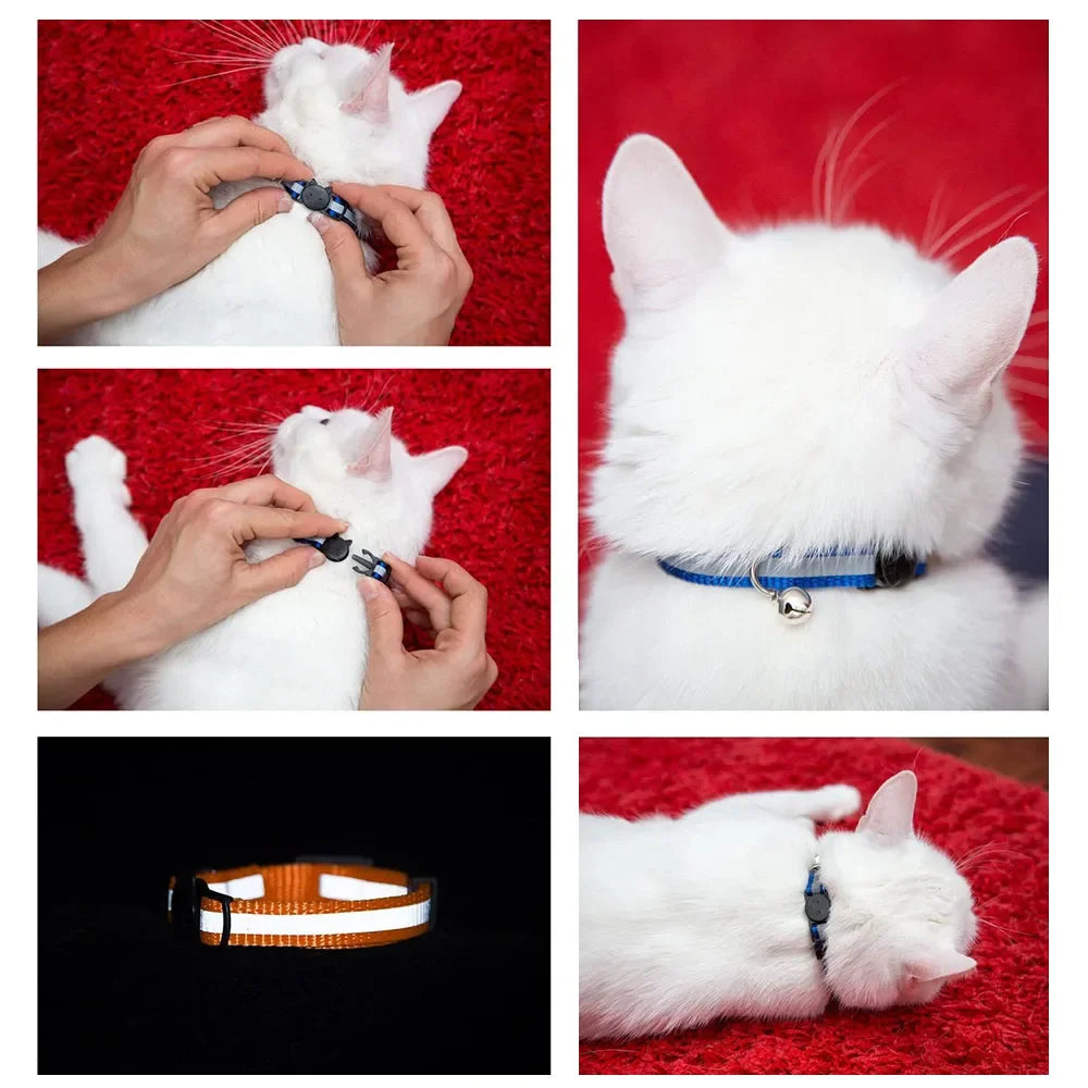 Reflective Breakaway Cat Collars with Bells Safety Buckle Adjustable Kitten Collar for Female and Male Cats