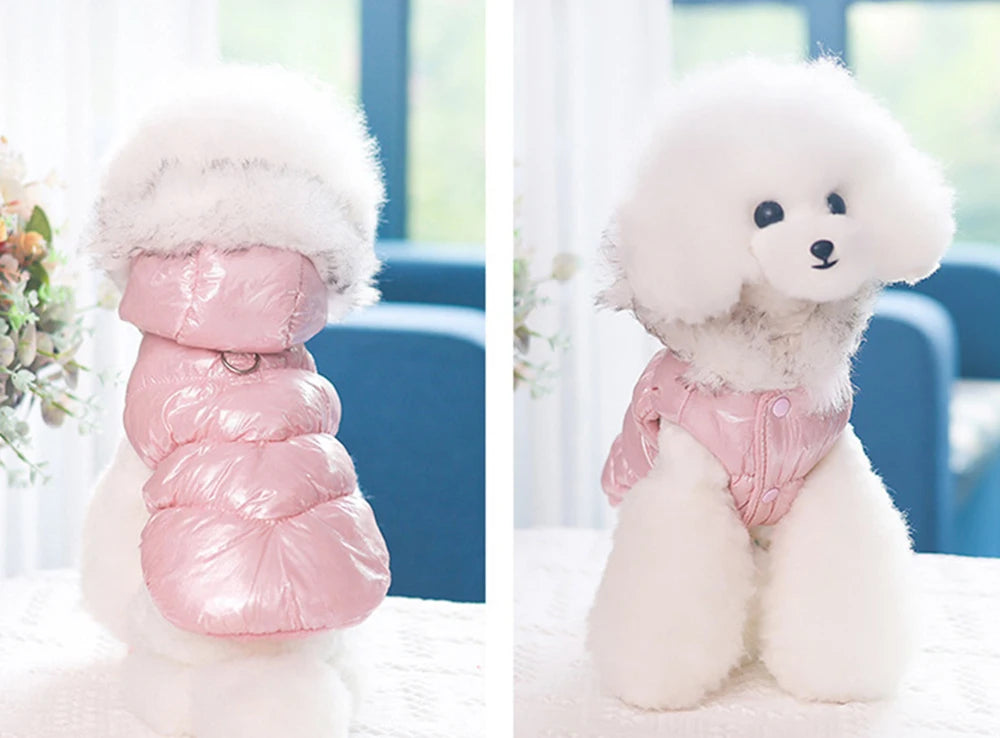 Fashion Winter Dog Down Jacket Warm Fleece Pet Coat for small Dogs Yorkshire Shih Tzu Luxury Fur Collar Puppy Clothes Outfits