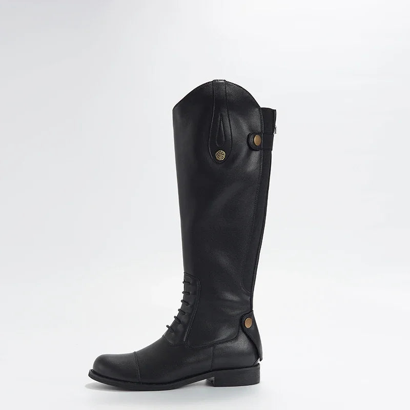 Women Knee High Leather Equestrian Boots Non Slip Riding Boots With Buckle And Zip Closure For Horse Riding