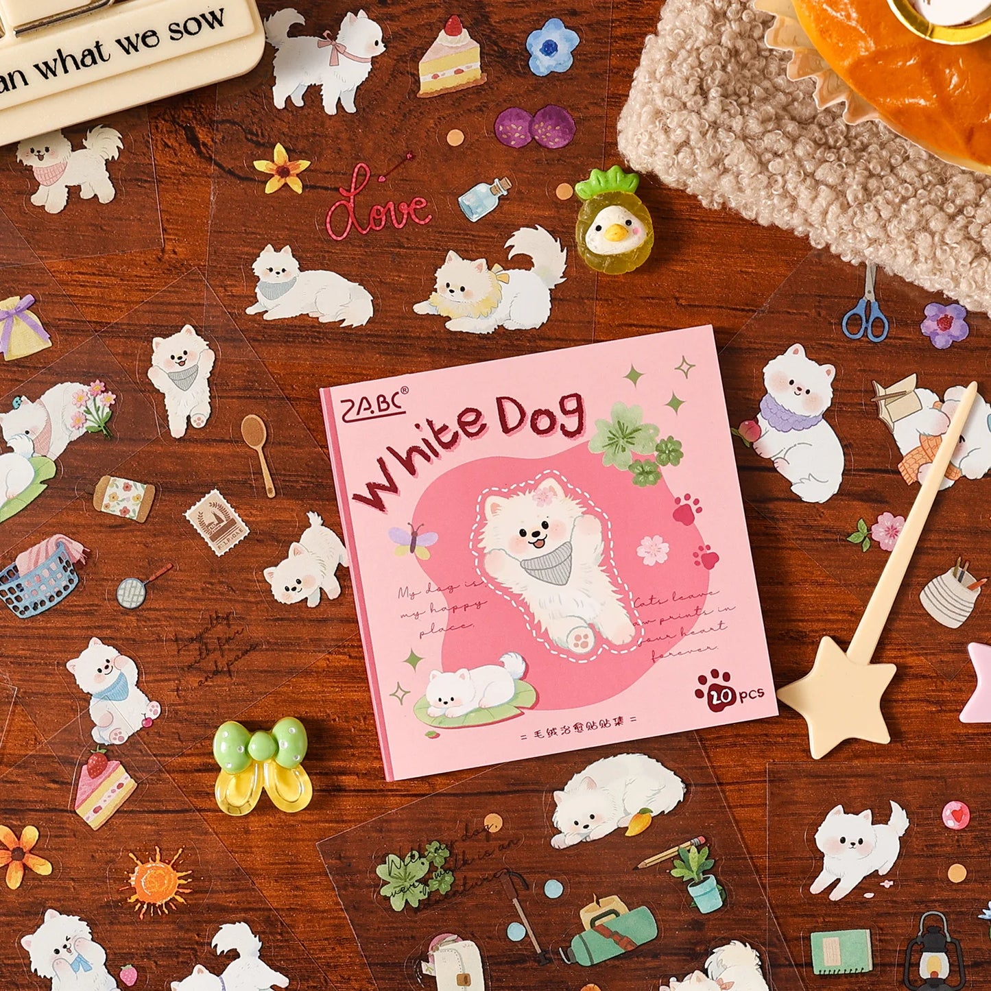 20sheets Kawaii PET die-cutting sticker book Fun cat and dog cartoon stickers DIY diary scrapbook Cute stationery stickers
