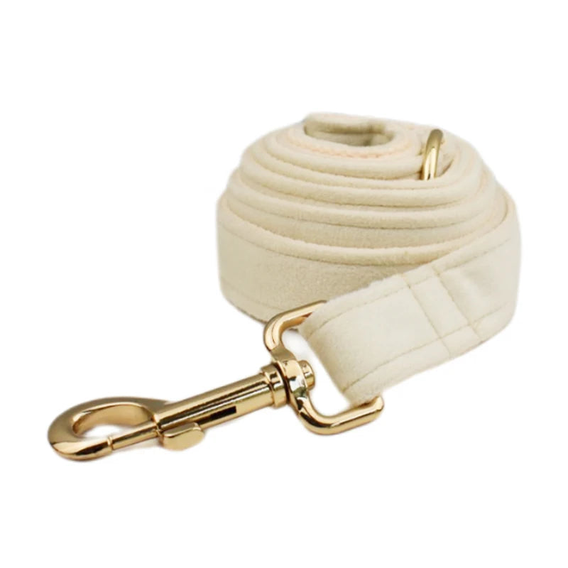 Milky white Velvet Dog Collar And Leash Set For Dogs Custom Engraved Nameplate Pet Supplies Dog Leash Velvet 14