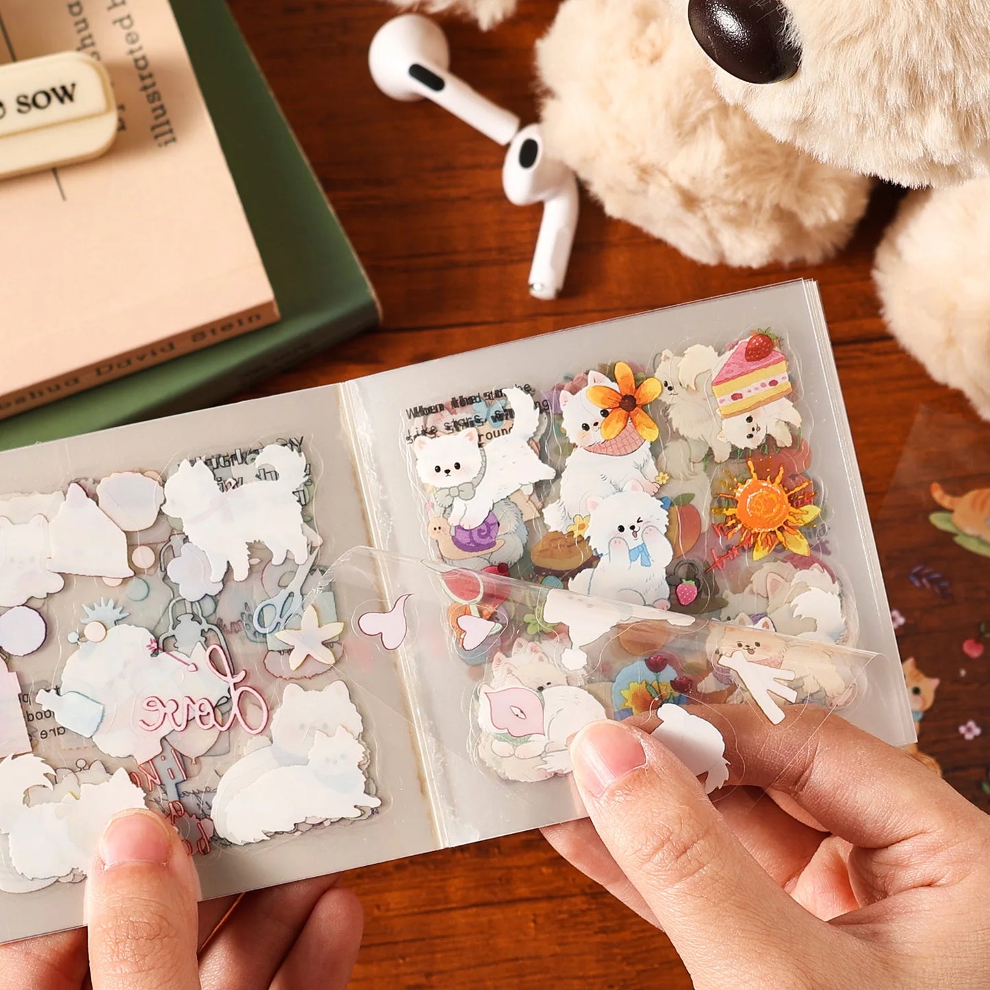 20sheets Kawaii PET die-cutting sticker book Fun cat and dog cartoon stickers DIY diary scrapbook Cute stationery stickers