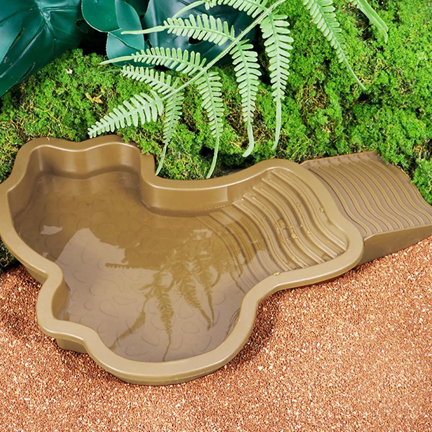 Reptile Bathing Pool with Ramp Turtle Soaking Tub Slip Proof Water Bowl for Tortoise Bearded Dragon Gecko Terrarium Decoration