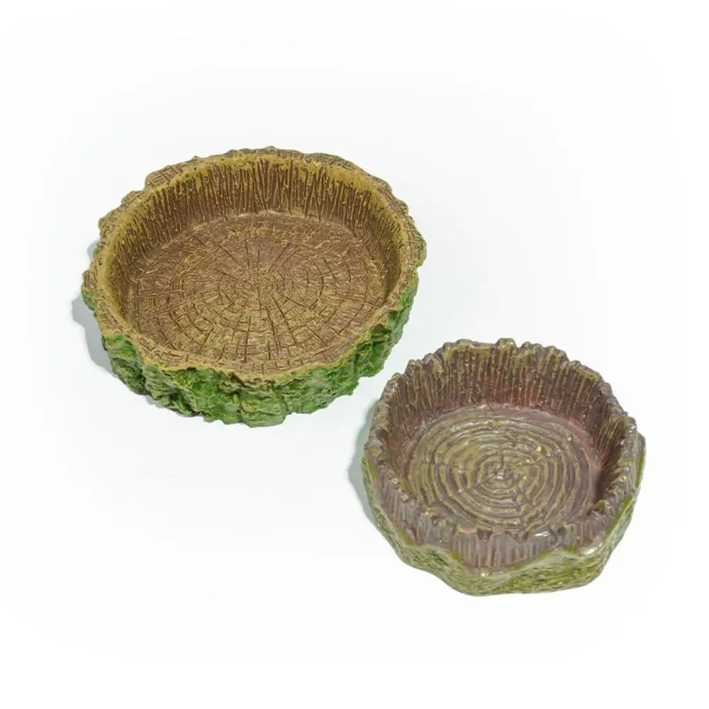New Resin Reptile Feeder Bowl Stump Shallow Design Water Pot Durable Pet Reptile Bowl Reptile Supplies