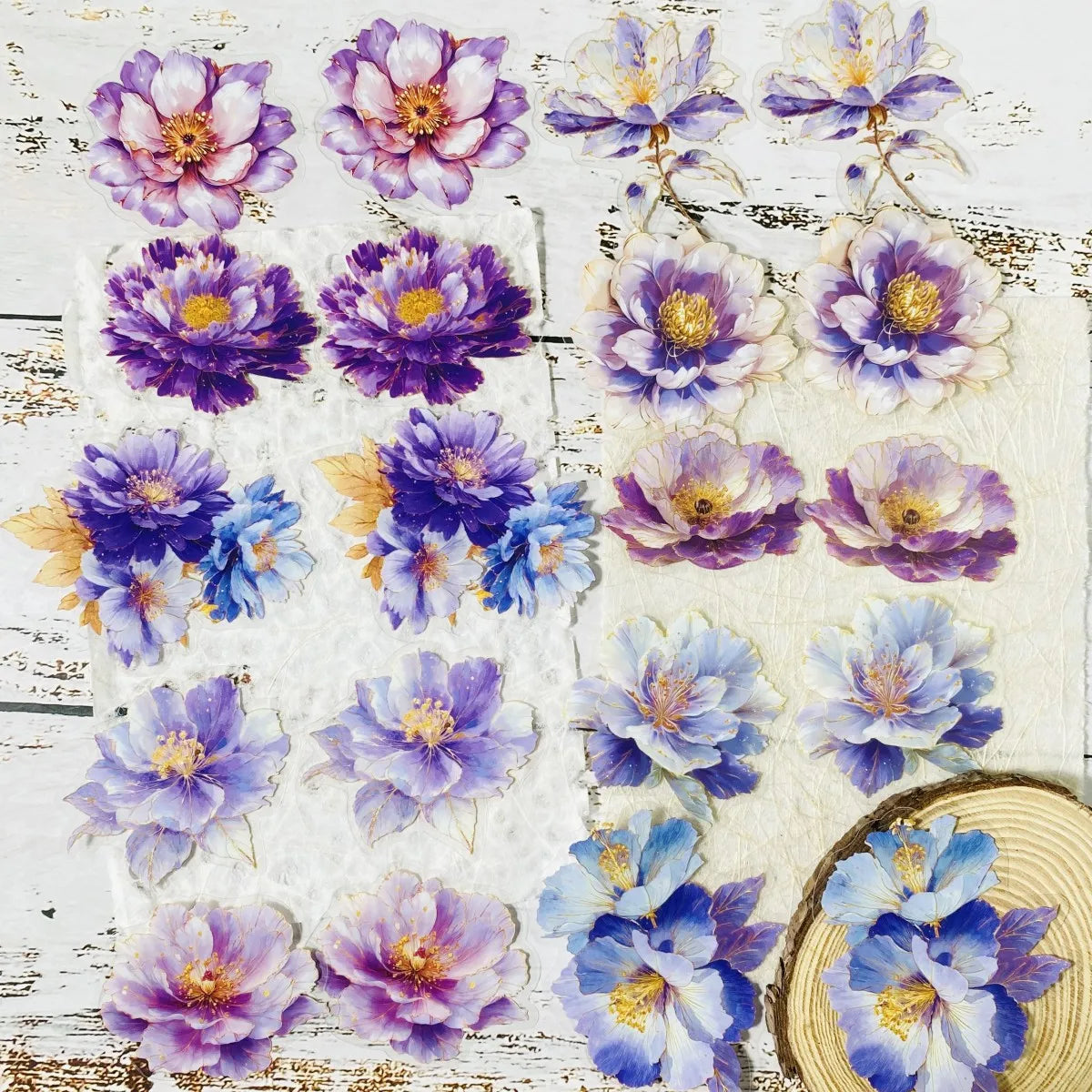 20pcs Flower Stickers for Scrapbooking, DIY Craft Materials, Pre-Cut Transparent PET Material Junk Journal Stickers