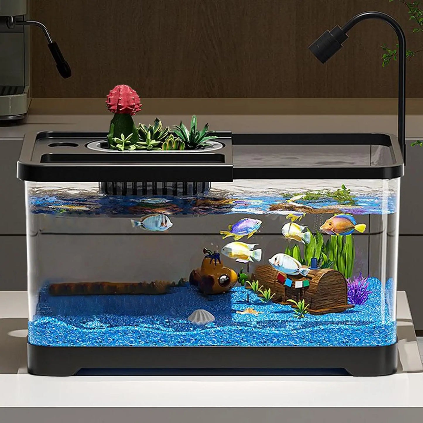 Small Aquarium Kit LED Fish Tank Kit With Decoration Accessories Dust-proof Underwater Landscape Decoration for Desktop Living