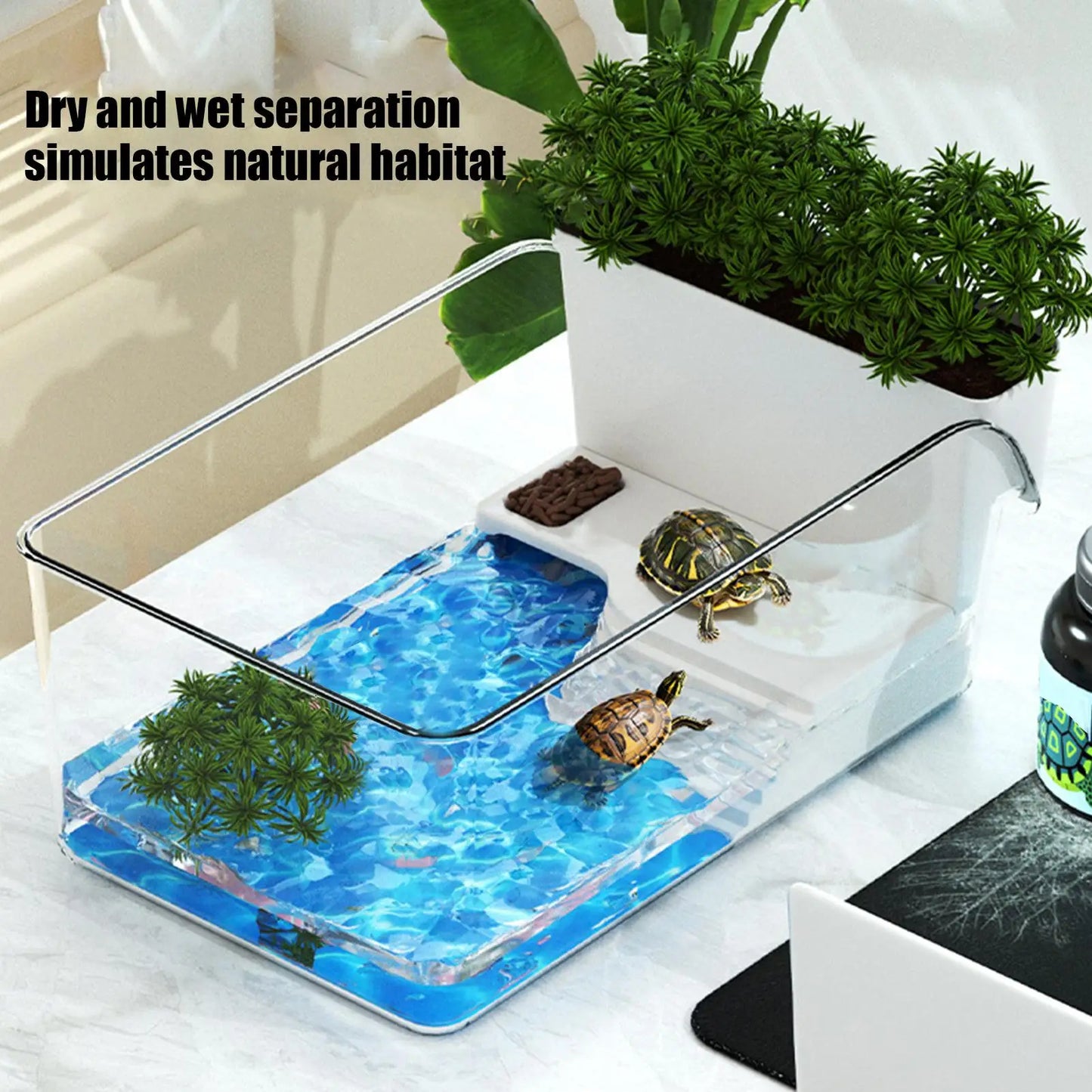 Reptile Terrarium Small Turtle Tank Pet Reptile Habitat Crab Tank Tortoise Breeding Box Home Office Desktop Decoration Fish Tank