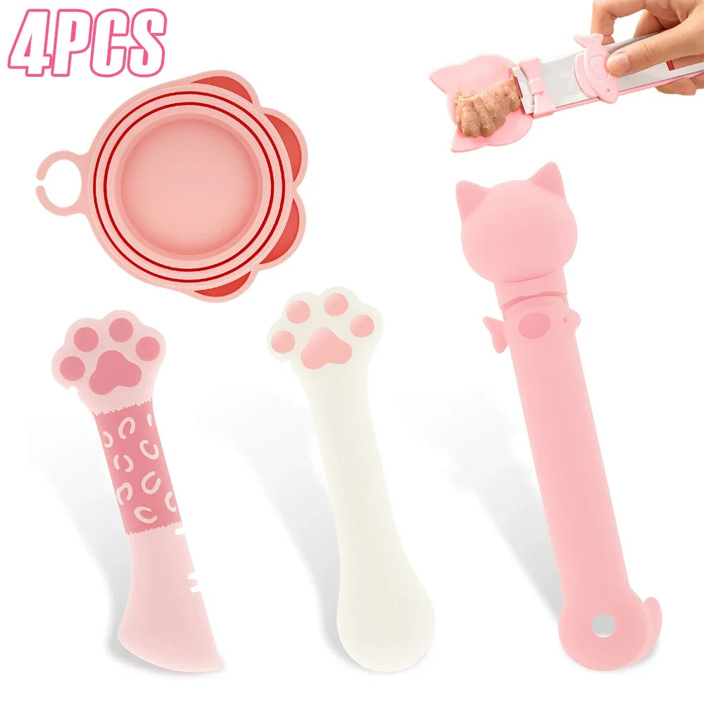 4Pcs Cat Strip Feeder Spoon Silicone Pet Food Can Supplies Set Cat Strip Squeeze Spoon Practical Pet Liquid Snack Feeding Tool