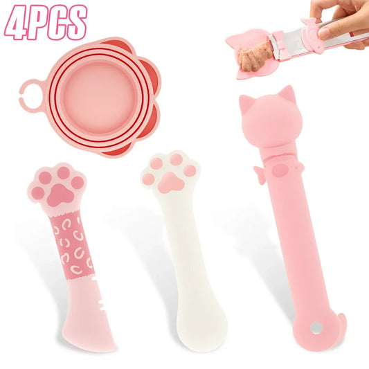 4Pcs Cat Strip Feeder Spoon Silicone Pet Food Can Supplies Set Cat Strip Squeeze Spoon Practical Pet Liquid Snack Feeding Tool