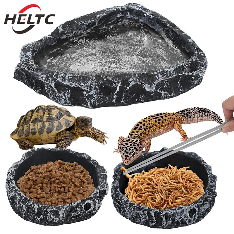 Imitation Stone Bowl Reptile Pet Feeding And Water Bowls Safe And Durable Ideal For Bearded Dragons And Other Small Reptiles