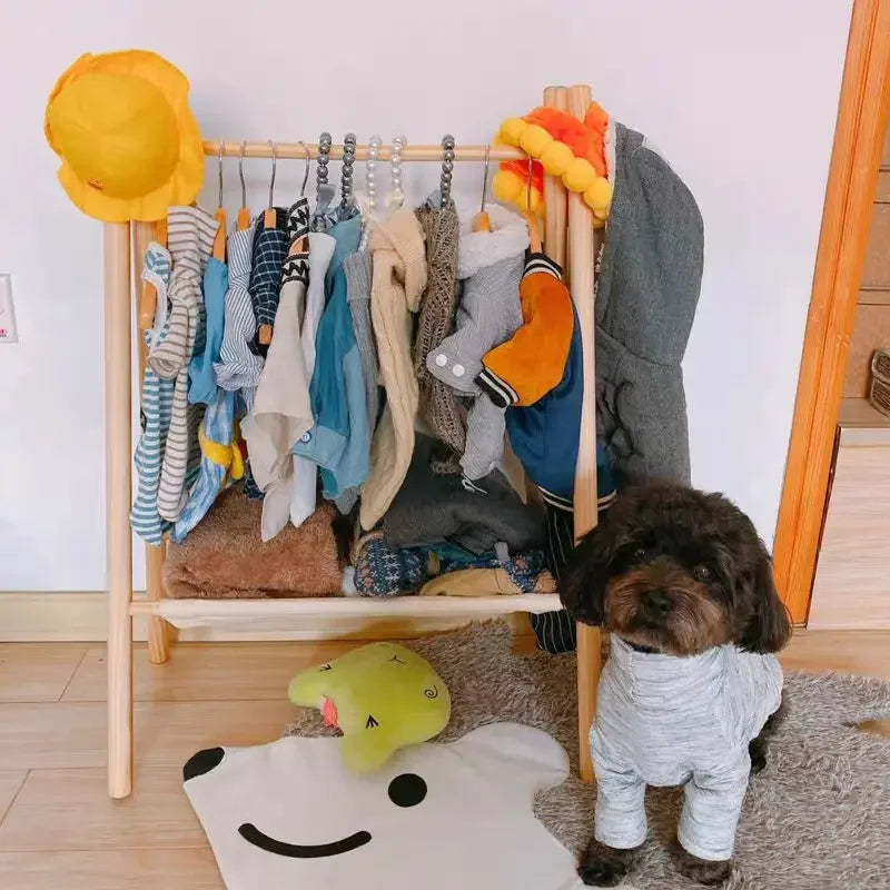 Solid Wood Pet Floor Coat Rack Wardrobe With Nine Hooks For Dogs And Cats Modern Living Room Storage Organizer