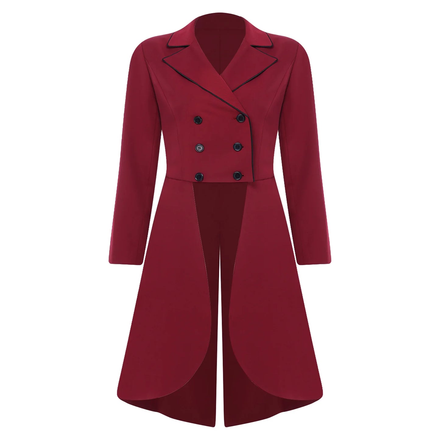 Womens Equestrian Dressage Jacket with Flared Skirt And White Piping Outerwear Long Sleeve Double-breasted Horse Riding Tailcoat