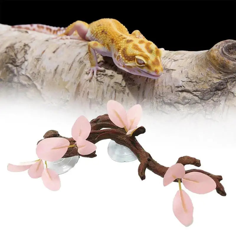 Reptile Climbing Branch Suction Tree Branch with Leaves Gecko Terrarium Decoration Snake Enclosure Decor Lizard Habitat Decor