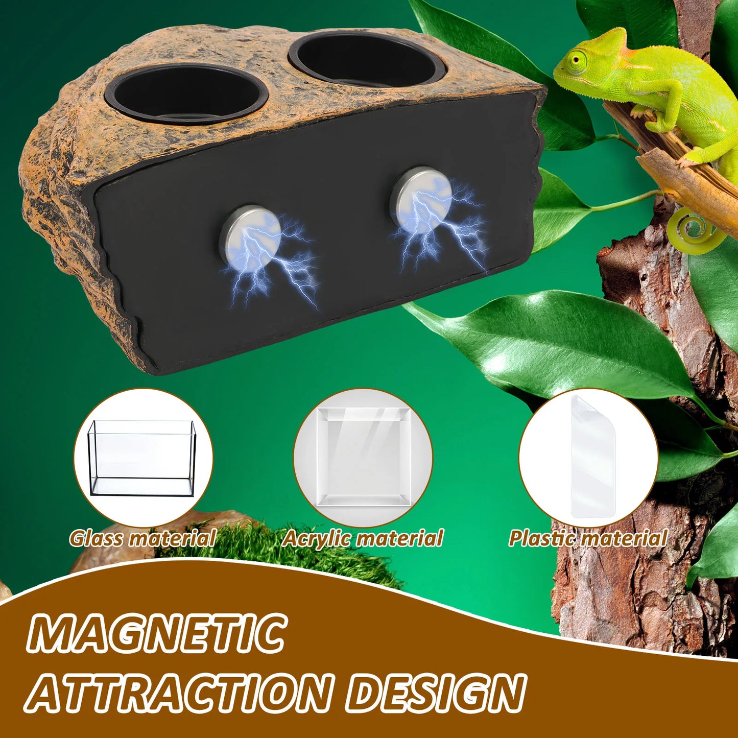 Magnetic Reptile Feeder Ledge Reptile Food Water Dish With 4 Bowl Gecko Lizards Tree Frogs Chameleons Tank Feeder Ledge