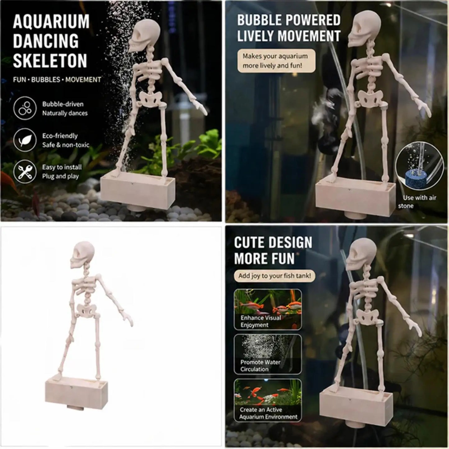 Realistic Dancing Skeleton Aquarium Air Bubbler, Decorative Fish Tank Ornament Equipped with Air Hose