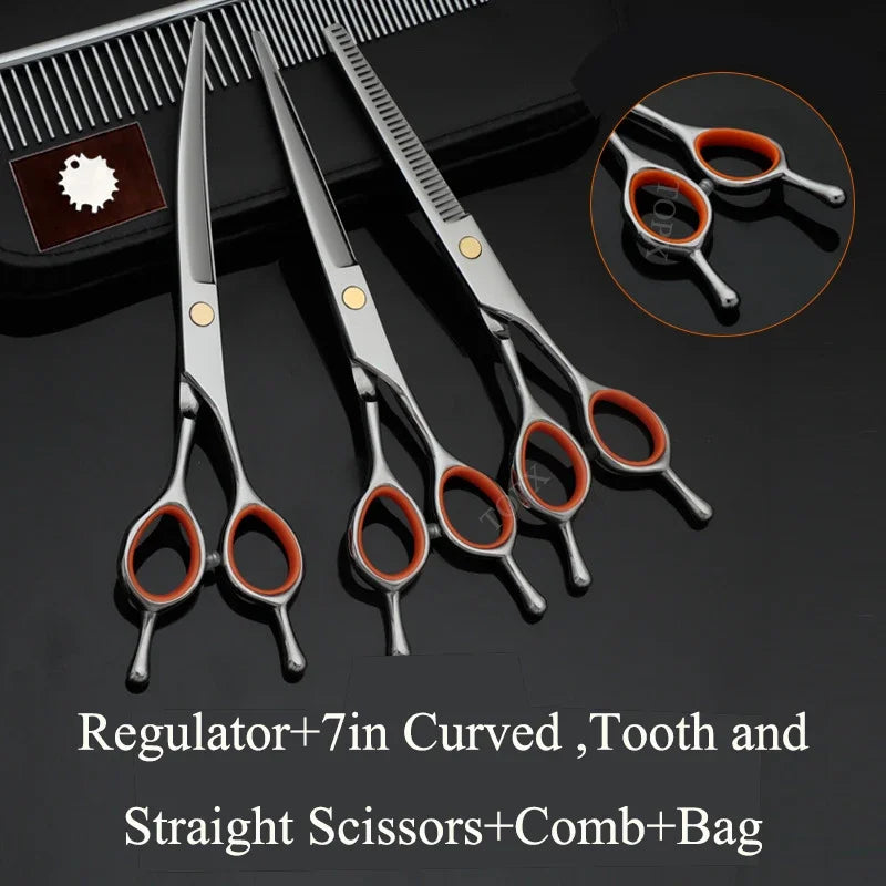 Pet Grooming Curved Scissors Set For Dogs Professional Trimming Bent Scissors Teddy Cutting Clippers