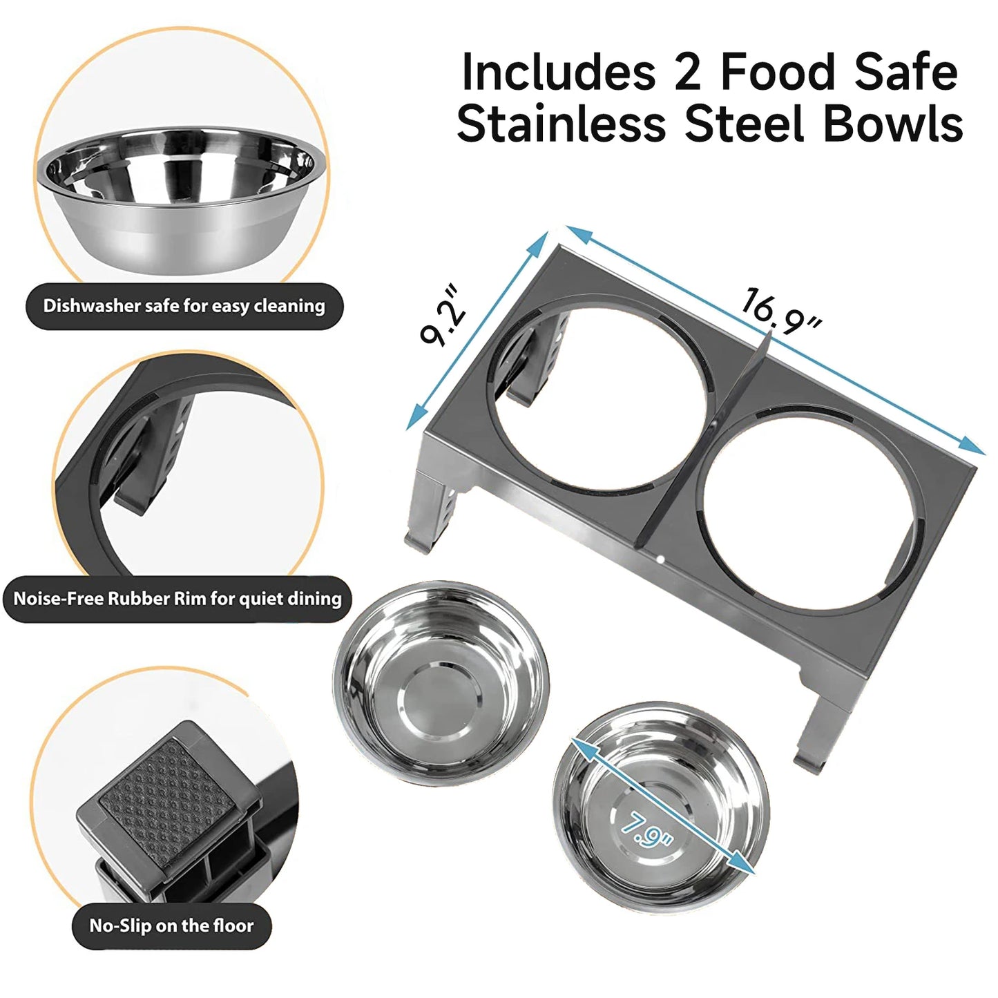 Adjustable Elevated Dog Bowls Foldable Raised Pet Feeder with Stainless Steel Bowls for Small Medium Large Dogs Reducing Neck