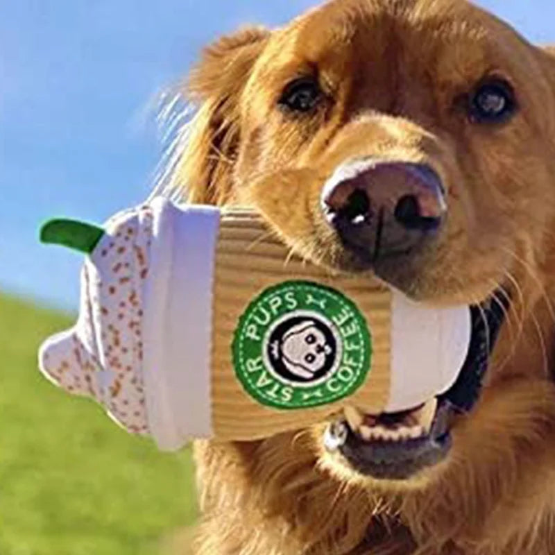 Chewing and Squeaking Dog Toys Pet Dogs and Cats Plush Coffee Cups Durable Interactive Pet Teeth Grinding Toys Dog Accessories