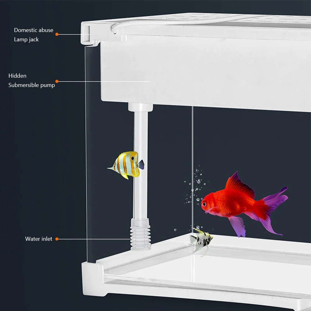 Ultra Clear Acrylic Fish Tank Silent Aquarium with LED Light Built-In Circulating Filtration System For Liveroom Home Decor
